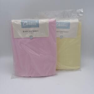 Carters Knit Crib Sheets Lot of 2 Pink Yellow Fitted 28x52